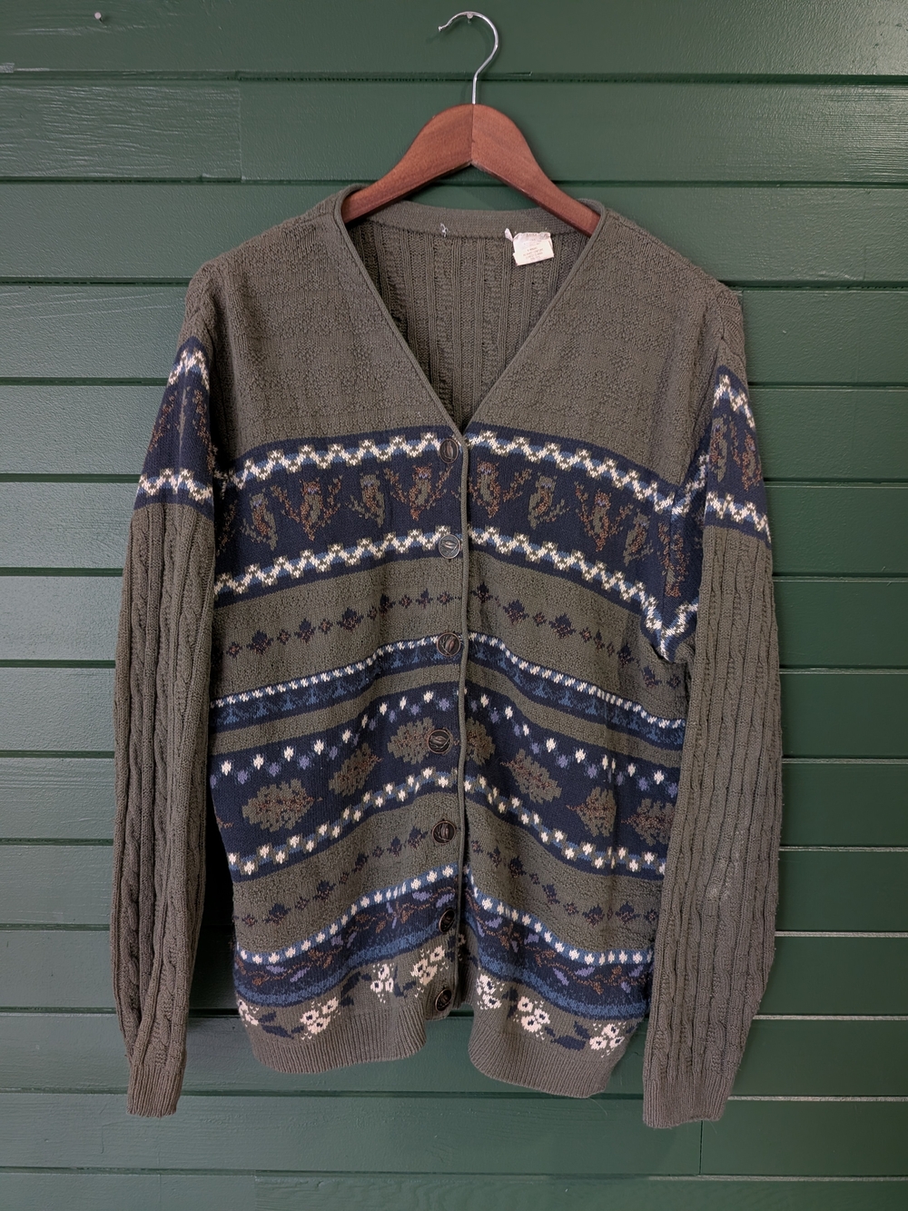 Vintage Owl Button-Front Cardigan